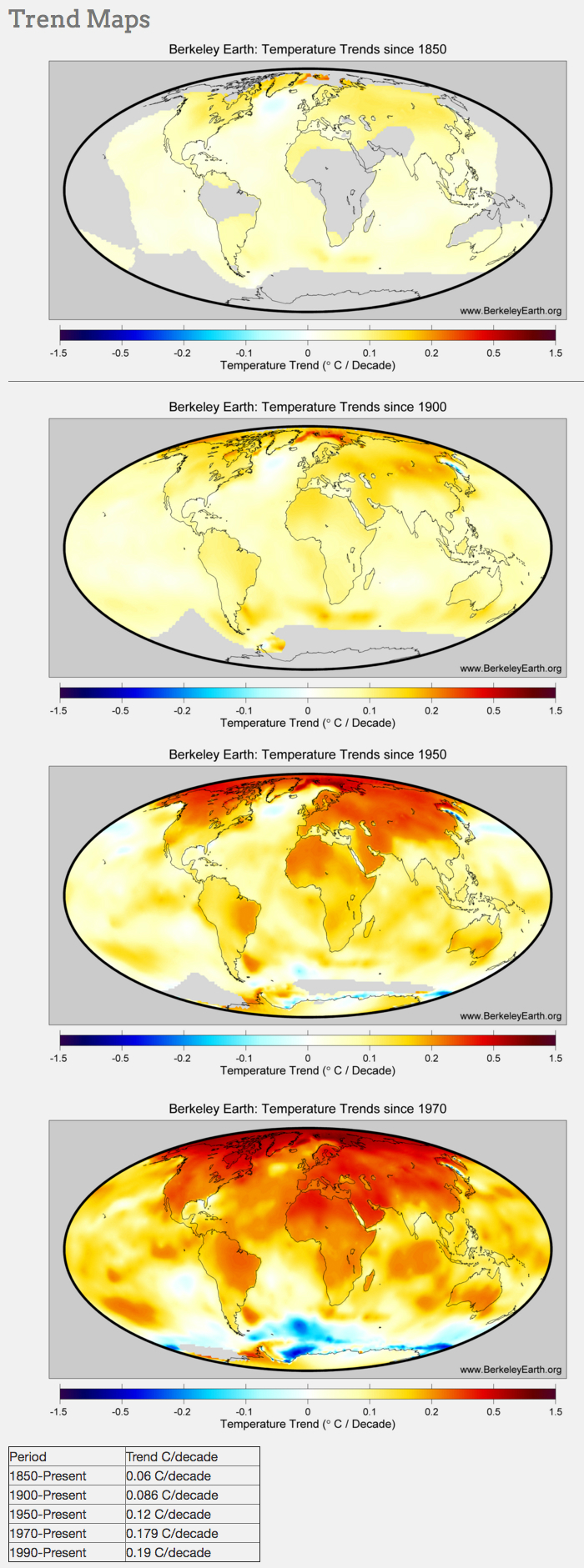 Maps Accelerating Temperature Trends Since 1850 Climate Signals 